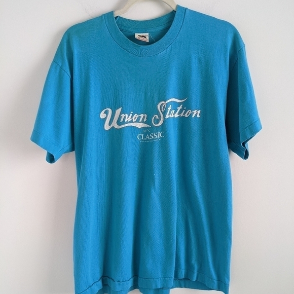 VINTAGE Single Stitch Teal Tee Shirt L - Picture 10 of 10